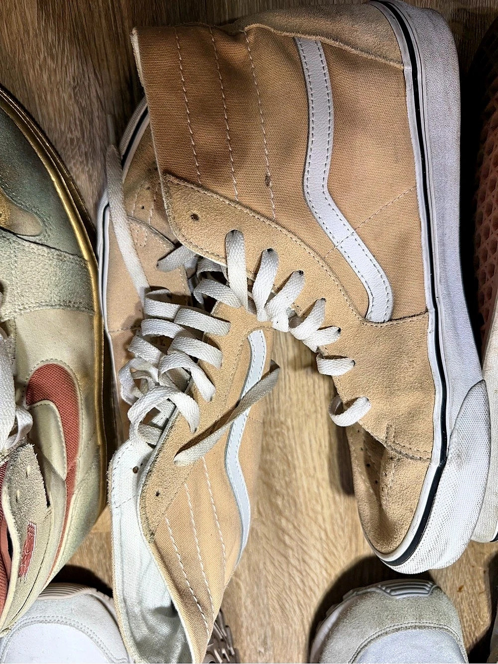 Vans Sk8-Hi High Top Sneakers in Brown & White
